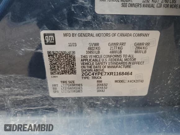 ✅ 2024 Chevrolet Silverado 2500HD LTZ • VIN: 2GC4YPE7XR1168464 • Lot: 67736125. Listed on Copart with 19,295 mi. Free auction sales archive from the USA and detailed vehicle history report at DreamBid. Image 12.