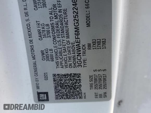 ✅ 2021 Chevrolet Silverado 1500 Work Truck • VIN: 3GCNWAEF6MG252246 • Lot: 77267984. Wystawiony na Copart z przebiegiem 110 380 mil. Bezpłatny archiwum sprzedaży aukcyjnych z USA i szczegółowy raport historii pojazdu na DreamBid. Zdjęcie 12.