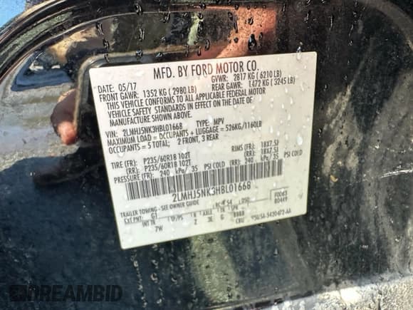 ✅ 2017 Lincoln MKT • VIN: 2LMHJ5NK3HBL01668 • Лот: 69916465. Опубликован ранее на Copart с пробегом 199 288 миль. Бесплатный доступ к архиву аукционных продаж из США и подробный отчёт об истории автомобиля на DreamBid. Изображение 10.