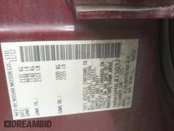 ✅ 2013 Nissan Maxima SV • VIN: 1N4AA5AP4DC815032 • Lot: 42964700. Listed on IAAI with 153,632 mi. Free auction sales archive from the USA and detailed vehicle history report at DreamBid. Image 9.