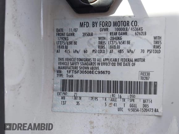 ✅ 2008 Ford F-350 XL • VIN: 1FTSF30508EC95670 • Лот: 41734631. Опубликован ранее на IAAI с пробегом 109 196 миль. Бесплатный доступ к архиву аукционных продаж из США и подробный отчёт об истории автомобиля на DreamBid. Изображение 9.