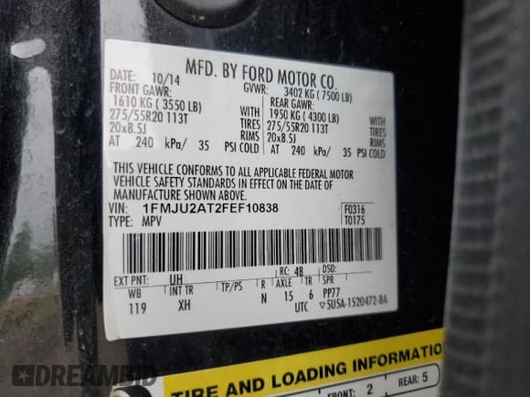 ✅ 2015 Ford Expedition Limited • VIN: 1FMJU2AT2FEF10838 • Лот: 69644275. Опубликован ранее на Copart с пробегом 112 962 миль. Бесплатный доступ к архиву аукционных продаж из США и подробный отчёт об истории автомобиля на DreamBid. Изображение 13.