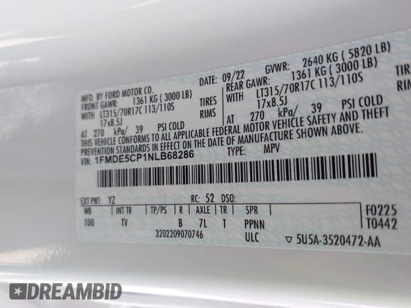 ✅ 2022 Ford Bronco • VIN: 1FMDE5CP1NLB68286 • Lot: 42099465. Listed on IAAI with 16,323 mi. Free auction sales archive from the USA and detailed vehicle history report at DreamBid. Image 9.