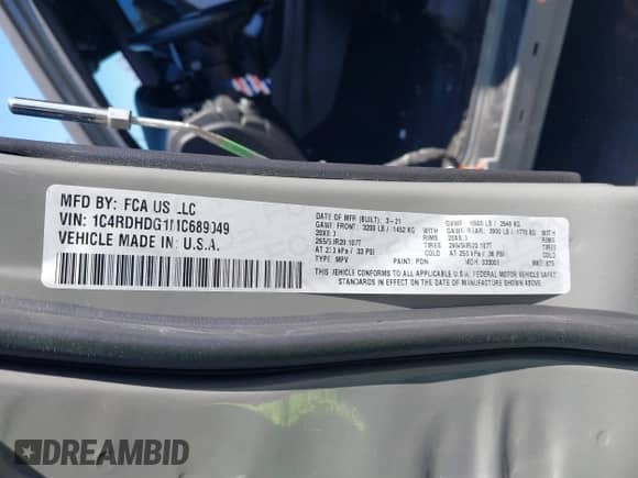 2021 Dodge Durango GT with VIN 1C4RDHDG1MC689049, listed as a IAAI auction lot 42655128 with 112,896 mi miles and . Bid and sale history available at DreamBid. Image 9.