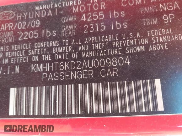 ✅ 2010 Hyundai Genesis Coupe • VIN: KMHHT6KD2AU009804 • Lot: 43347469. Listed on IAAI with 141,348 mi. Free auction sales archive from the USA and detailed vehicle history report at DreamBid. Image 9.