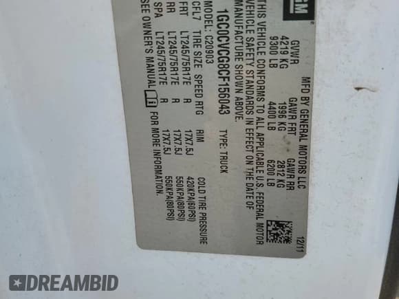 ✅ 2012 Chevrolet Silverado 2500HD Work Truck • VIN: 1GC0CVCG8CF156043 • Lot: 67032575. Wystawiony na Copart z przebiegiem 250 162 mil. Bezpłatny archiwum sprzedaży aukcyjnych z USA i szczegółowy raport historii pojazdu na DreamBid. Zdjęcie 12.