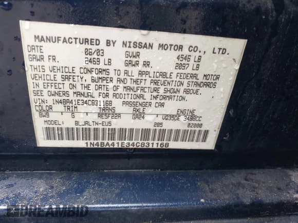 ✅ 2004 Nissan Maxima SL • VIN: 1N4BA41E34C831168 • Lot: 42445845. Listed on IAAI with 163,921 mi. Free auction sales archive from the USA and detailed vehicle history report at DreamBid. Image 9.