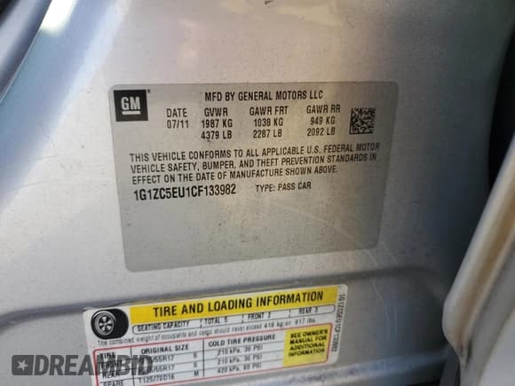 ✅ 2012 Chevrolet Malibu 1LT • VIN: 1G1ZC5EU1CF133982 • Lot: 74582044. Listed on Copart with 158,679 mi. Free auction sales archive from the USA and detailed vehicle history report at DreamBid. Image 12.