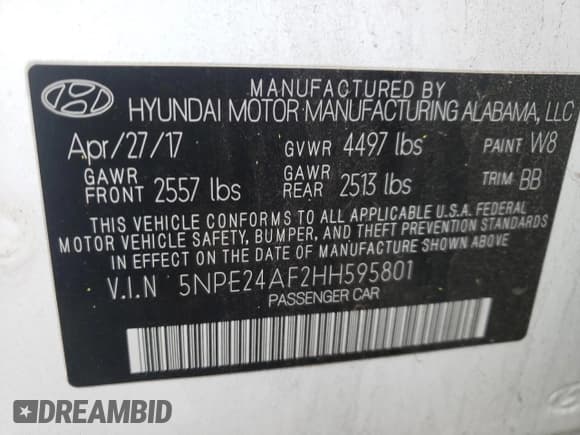 ✅ 2017 Hyundai Sonata SE • VIN: 5NPE24AF2HH595801 • Лот: 64949612. Опубликован ранее на Copart с пробегом 84 761 миль. Бесплатный доступ к архиву аукционных продаж из США и подробный отчёт об истории автомобиля на DreamBid. Изображение 10.