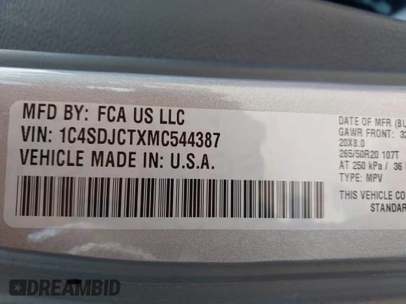 ✅ 2021 Dodge Durango R/T • VIN: 1C4SDJCTXMC544387 • Lot: 42390419. Wystawiony na IAAI z przebiegiem 80 694 mil. Bezpłatny archiwum sprzedaży aukcyjnych z USA i szczegółowy raport historii pojazdu na DreamBid. Zdjęcie 9.