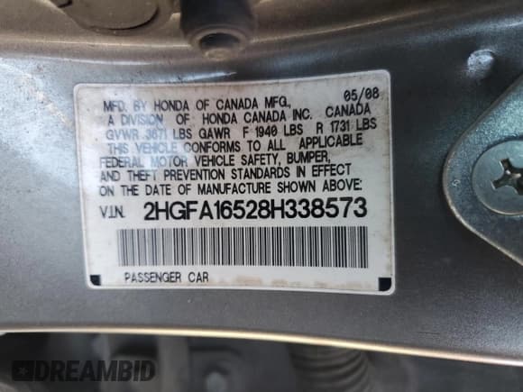 ✅ 2008 Honda Civic LX • VIN: 2HGFA16528H338573 • Lot: 90126725. Listed on Copart with 170,795 mi. Free auction sales archive from the USA and detailed vehicle history report at DreamBid. Image 12.