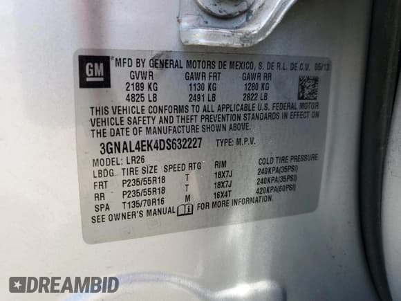 ✅ 2013 Chevrolet Captiva Sport LTZ • VIN: 3GNAL4EK4DS632227 • Lot: 55054975. Wystawiony na Copart z przebiegiem 121 526 mil. Bezpłatny archiwum sprzedaży aukcyjnych z USA i szczegółowy raport historii pojazdu na DreamBid. Zdjęcie 13.