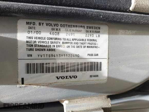 ✅ 2000 Volvo S80 • VIN: YV1TS94D3Y1122490 • Lot: 42709977. Listed on IAAI with 129,347 mi. Free auction sales archive from the USA and detailed vehicle history report at DreamBid. Image 9.