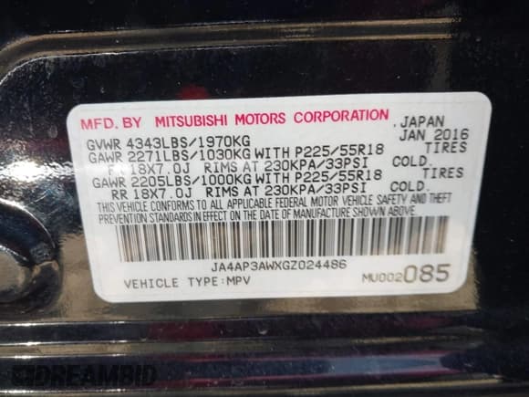 ✅ 2016 Mitsubishi Outlander SE • VIN: JA4AP3AWXGZ024486 • Lot: 42023876. Listed on IAAI with 117,916 mi. Free auction sales archive from the USA and detailed vehicle history report at DreamBid. Image 9.