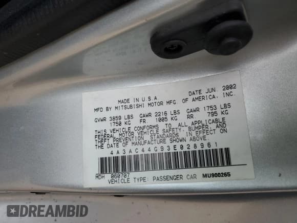 ✅ 2003 Mitsubishi Eclipse GS • VIN: 4A3AC44G93E028961 • Lot: 68108315. Listed on Copart with 126,104 mi. Free auction sales archive from the USA and detailed vehicle history report at DreamBid. Image 12.