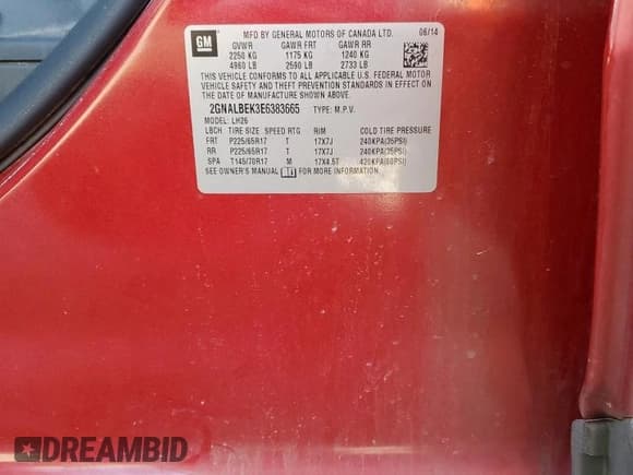 ✅ 2014 Chevrolet Equinox LT • VIN: 2GNALBEK3E6383665 • Лот: 92471455. Опубликован ранее на Copart с пробегом 161 328 миль. Бесплатный доступ к архиву аукционных продаж из США и подробный отчёт об истории автомобиля на DreamBid. Изображение 14.