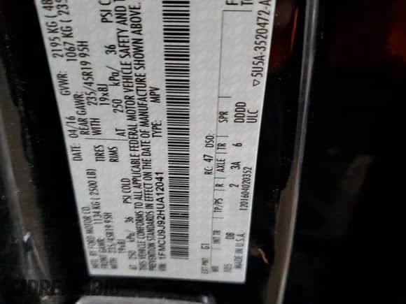 2017 Ford Escape Titanium с VIN 1FMCU9J92HUA12041, выставлен на аукционе Copart как лот 89665255 с пробегом 114 448 миль миль и Списание • Salvage title. История ставок и продаж доступна на DreamBid. Изображение 13.