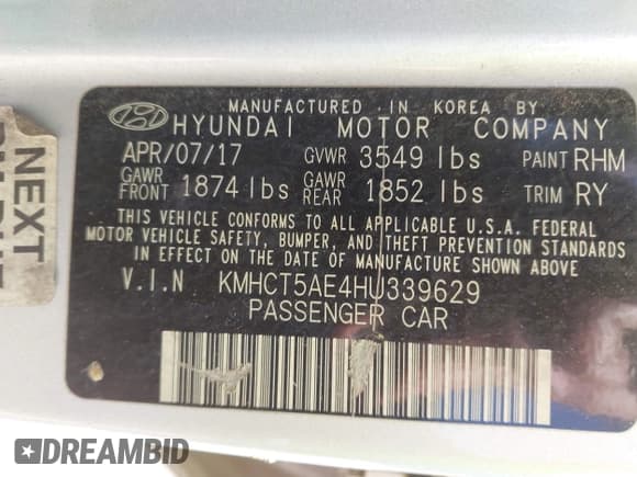 ✅ 2017 Hyundai Accent SE • VIN: KMHCT5AE4HU339629 • Лот: 43494295. Опубликован ранее на IAAI с пробегом 115 419 миль. Бесплатный доступ к архиву аукционных продаж из США и подробный отчёт об истории автомобиля на DreamBid. Изображение 9.