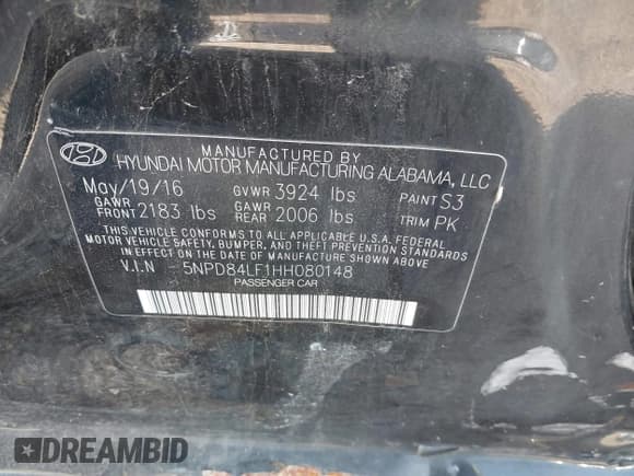 ✅ 2017 Hyundai Elantra Limited • VIN: 5NPD84LF1HH080148 • Lot: 43125831. Listed on IAAI with 97,171 mi. Free auction sales archive from the USA and detailed vehicle history report at DreamBid. Image 9.