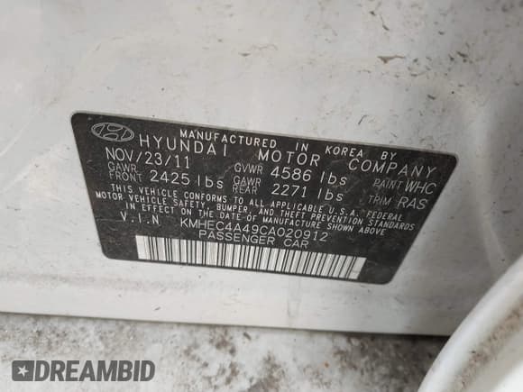 ✅ 2012 Hyundai Sonata Hybrid • VIN: KMHEC4A49CA020912 • Лот: 41625079. Опубликован ранее на IAAI с пробегом Не указан. Бесплатный доступ к архиву аукционных продаж из США и подробный отчёт об истории автомобиля на DreamBid. Изображение 9.
