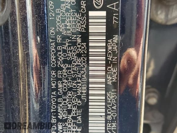 ✅ 2010 Lexus HS 250h • VIN: JTHBB1BA3A2021234 • Лот: 68733254. Опубликован ранее на Copart с пробегом 113 210 миль. Бесплатный доступ к архиву аукционных продаж из США и подробный отчёт об истории автомобиля на DreamBid. Изображение 13.