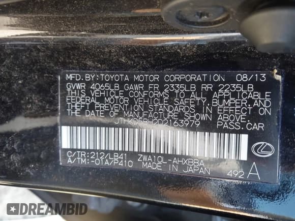 ✅ 2013 Lexus CT 200h • VIN: JTHKD5BH2D2163979 • Лот: 43579027. Опубликован ранее на IAAI с пробегом 111 060 миль. Бесплатный доступ к архиву аукционных продаж из США и подробный отчёт об истории автомобиля на DreamBid. Изображение 9.