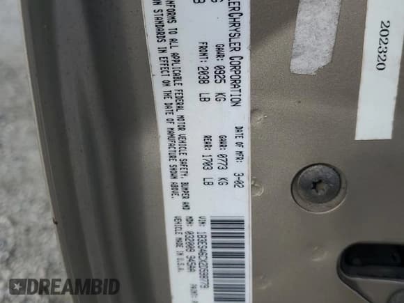 ✅ 2002 Dodge Neon SE • VIN: 1B3ES46CX2D598779 • Lot: 82309105. Listed on Copart with 160,342 mi. Free auction sales archive from the USA and detailed vehicle history report at DreamBid. Image 13.