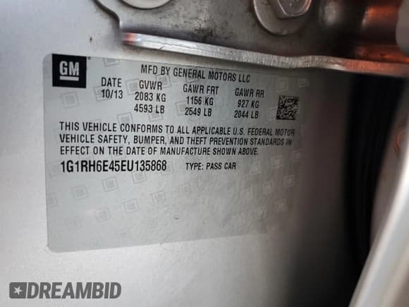 ✅ 2014 Chevrolet Volt • VIN: 1G1RH6E45EU135868 • Lot: 90879725. Wystawiony na Copart z przebiegiem 174 399 mil. Bezpłatny archiwum sprzedaży aukcyjnych z USA i szczegółowy raport historii pojazdu na DreamBid. Zdjęcie 12.