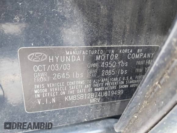 2004 Hyundai Santa Fe с VIN KM8SB12B74U619499, выставлен на аукционе IAAI как лот 41608390 с пробегом 190 480 миль миль и . История ставок и продаж доступна на DreamBid. Изображение 9.