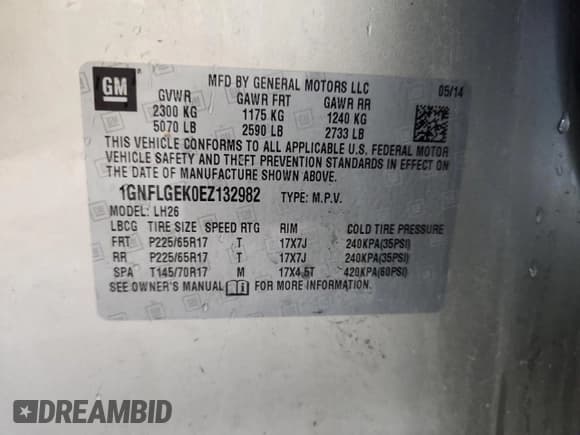 ✅ 2014 Chevrolet Equinox LT • VIN: 1GNFLGEK0EZ132982 • Лот: 89690155. Опубликован ранее на Copart с пробегом 113 327 миль. Бесплатный доступ к архиву аукционных продаж из США и подробный отчёт об истории автомобиля на DreamBid. Изображение 13.