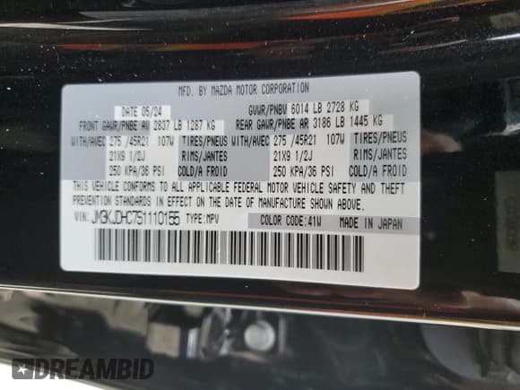 ✅ 2025 Mazda CX-70 S Premium • VIN: JM3KJDHC7S1110155 • Лот: 83852625. Опубликован ранее на Copart с пробегом 7 212 миль. Бесплатный доступ к архиву аукционных продаж из США и подробный отчёт об истории автомобиля на DreamBid. Изображение 13.