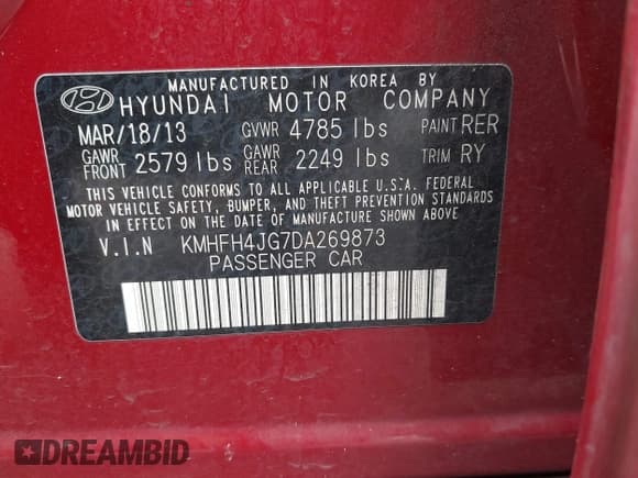 ✅ 2013 Hyundai Azera • VIN: KMHFH4JG7DA269873 • Lot: 43505342. Listed on IAAI with 175,889 mi. Free auction sales archive from the USA and detailed vehicle history report at DreamBid. Image 9.