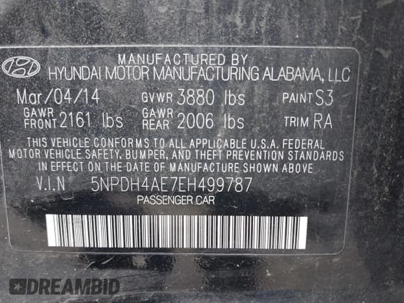 ✅ 2014 Hyundai Elantra SE • VIN: 5NPDH4AE7EH499787 • Lot: 43381088. Listed on IAAI with Not provided. Free auction sales archive from the USA and detailed vehicle history report at DreamBid. Image 9.