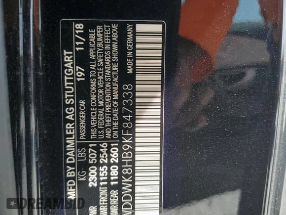 ✅ 2019 Mercedes-Benz C 63 S AMG • VIN: WDDWK8HB9KF847338 • Lot: 60233875. Listed on Copart with 38,406 mi. Free auction sales archive from the USA and detailed vehicle history report at DreamBid. Image 12.