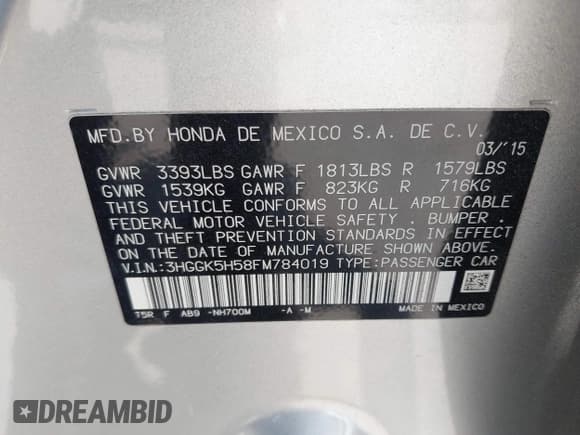 ✅ 2015 Honda Fit LX • VIN: 3HGGK5H58FM784019 • Lot: 42332884. Listed on IAAI with 123,675 mi. Free auction sales archive from the USA and detailed vehicle history report at DreamBid. Image 9.