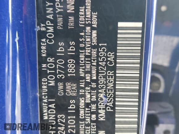 ✅ 2023 Hyundai Venue SEL • VIN: KMHRC8A39PU245951 • Lot: 41986125. Listed on Copart with 45,973 mi. Free auction sales archive from the USA and detailed vehicle history report at DreamBid. Image 13.