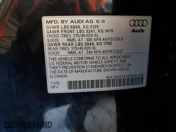 ✅ 2011 Audi Q7 S line • VIN: WA1DGAFEXBD004469 • Lot: 63397235. Listed on Copart with 147,486 mi. Free auction sales archive from the USA and detailed vehicle history report at DreamBid. Image 13.