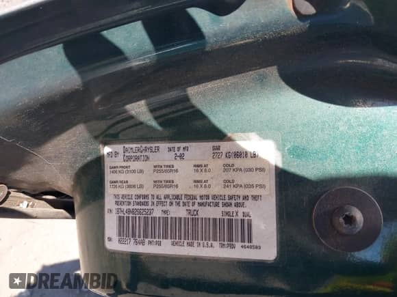 2002 Dodge Dakota SLT z VIN 1B7HL48N82S625237, wystawiony jako IAAI lot #43483399 z przebiegiem 183 405 mil mil oraz . Historia ofert i sprzedaży dostępna na DreamBid. Obrazek 9.