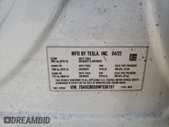 ✅ 2022 Tesla Model X Plaid • VIN: 7SAXCBE69NF338197 • Lot: 64099582. Listed on Copart with Not provided. Free auction sales archive from the USA and detailed vehicle history report at DreamBid. Image 10.