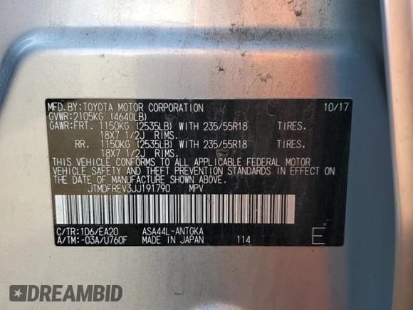 ✅ 2018 Toyota RAV4 Limited • VIN: JTMDFREV3JJ191790 • Лот: 86529735. Опубликован ранее на Copart с пробегом Не указан. Бесплатный доступ к архиву аукционных продаж из США и подробный отчёт об истории автомобиля на DreamBid. Изображение 12.