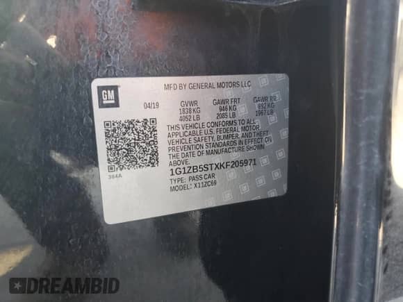 2019 Chevrolet Malibu LS z VIN 1G1ZB5STXKF205971, wystawiony jako Copart lot #80715255 z przebiegiem 124 680 mil mil oraz Szkoda całkowita • Salvage title. Historia ofert i sprzedaży dostępna na DreamBid. Obrazek 12.