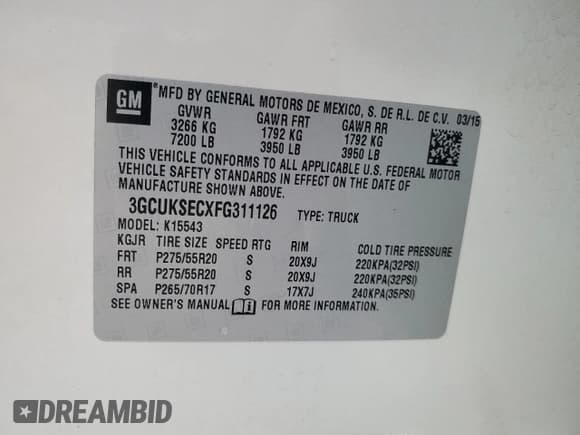 ✅ 2015 Chevrolet Silverado 1500 LTZ • VIN: 3GCUKSECXFG311126 • Lot: 84416175. Listed on Copart with 121,606 mi. Free auction sales archive from the USA and detailed vehicle history report at DreamBid. Image 12.