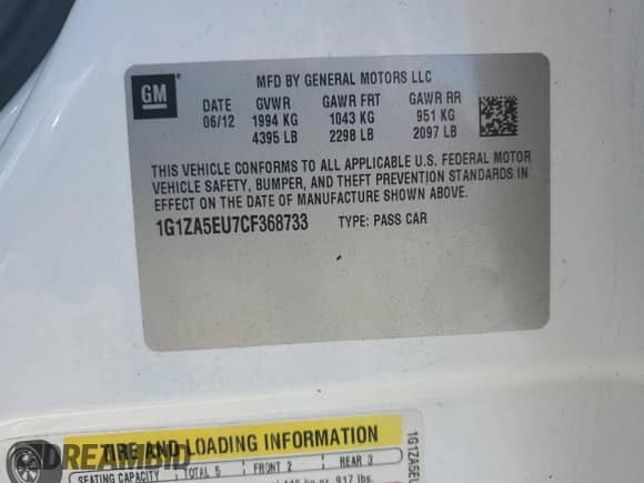 2012 Chevrolet Malibu 1FL z VIN 1G1ZA5EU7CF368733, wystawiony jako Copart lot #70150965 z przebiegiem 157 066 mil mil oraz Szkoda całkowita • Salvage title. Historia ofert i sprzedaży dostępna na DreamBid. Obrazek 12.