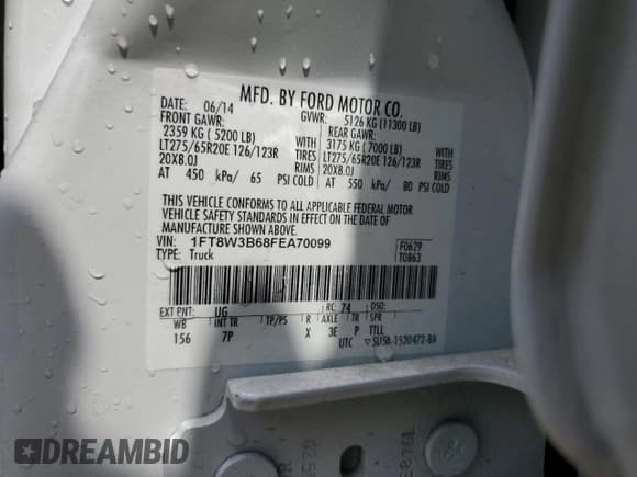 ✅ 2015 Ford F-350 Platinum • VIN: 1FT8W3B68FEA70099 • Lot: 67996405. Listed on Copart with 105,506 mi. Free auction sales archive from the USA and detailed vehicle history report at DreamBid. Image 12.