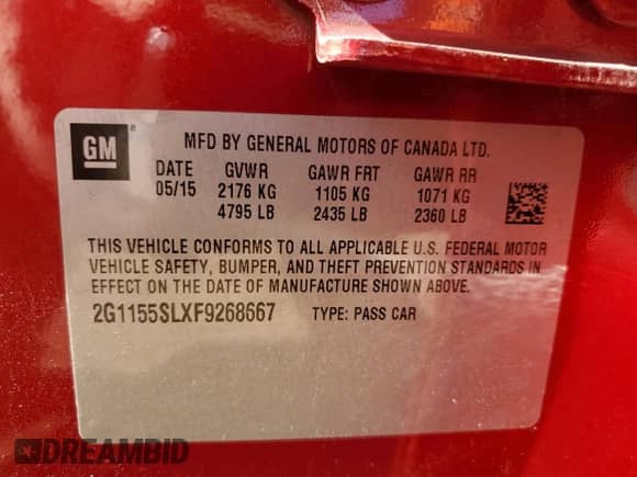 ✅ 2015 Chevrolet Impala LTZ • VIN: 2G1155SLXF9268667 • Lot: 87268455. Listed on Copart with 35,112 mi. Free auction sales archive from the USA and detailed vehicle history report at DreamBid. Image 13.