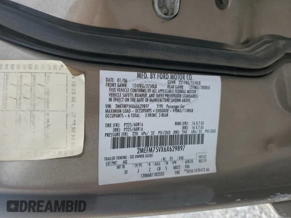 ✅ 2006 Mercury Grand Marquis LS Premium • VIN: 2MEFM75VX6X629897 • Лот: 82746455. Опубликован ранее на Copart с пробегом 157 234 миль. Бесплатный доступ к архиву аукционных продаж из США и подробный отчёт об истории автомобиля на DreamBid. Изображение 12.