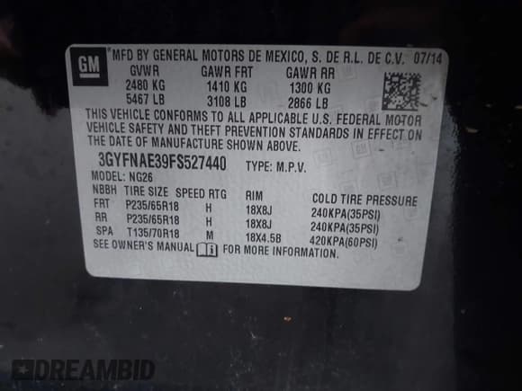 ✅ 2015 Cadillac SRX • VIN: 3GYFNAE39FS527440 • Lot: 43805687. Listed on IAAI with 135,182 mi. Free auction sales archive from the USA and detailed vehicle history report at DreamBid. Image 9.