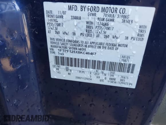 ✅ 2008 Ford F-150 XL • VIN: 1FTPF125X8KC46467 • Lot: 42287505. Wystawiony na IAAI z przebiegiem 223 377 mil. Bezpłatny archiwum sprzedaży aukcyjnych z USA i szczegółowy raport historii pojazdu na DreamBid. Zdjęcie 9.