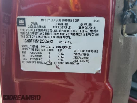 ✅ 2002 Oldsmobile Bravada • VIN: 1GHDT13S122365932 • Lot: 66519514. Wystawiony na Copart z przebiegiem 112 322 mil. Bezpłatny archiwum sprzedaży aukcyjnych z USA i szczegółowy raport historii pojazdu na DreamBid. Zdjęcie 13.