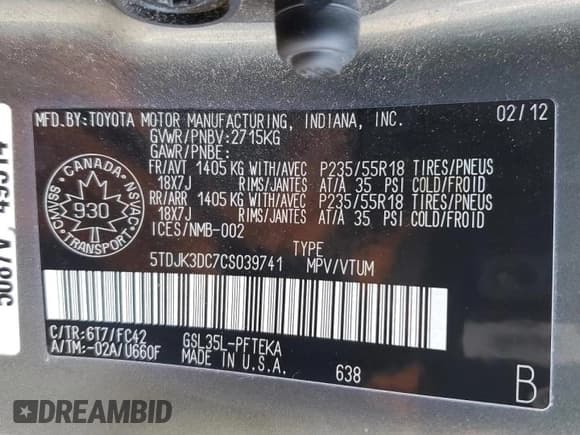 ✅ 2012 Toyota Sienna LE • VIN: 5TDJK3DC7CS039741 • Lot: 91675575. Listed on Copart with 215,437 mi. Free auction sales archive from the USA and detailed vehicle history report at DreamBid. Image 14.